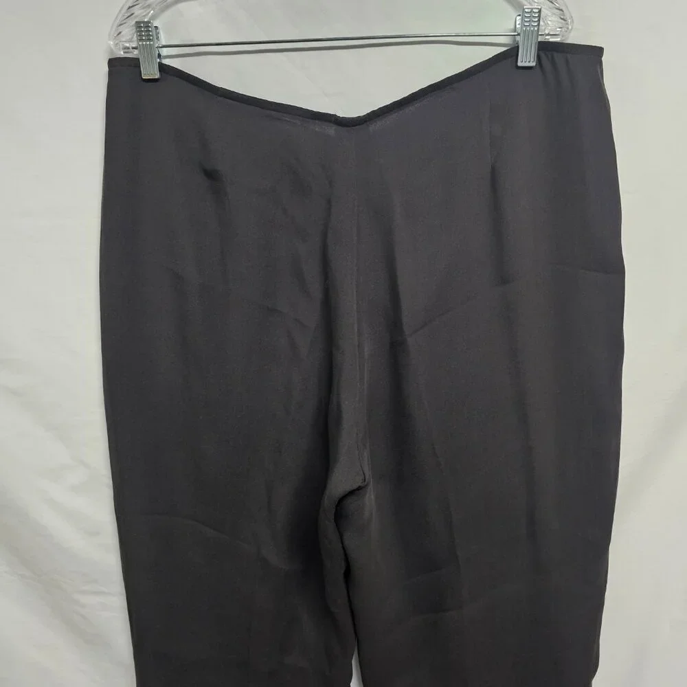 Eileen Fisher 100% Silk Zip Up Women Pants Size L Brown Straight Leg